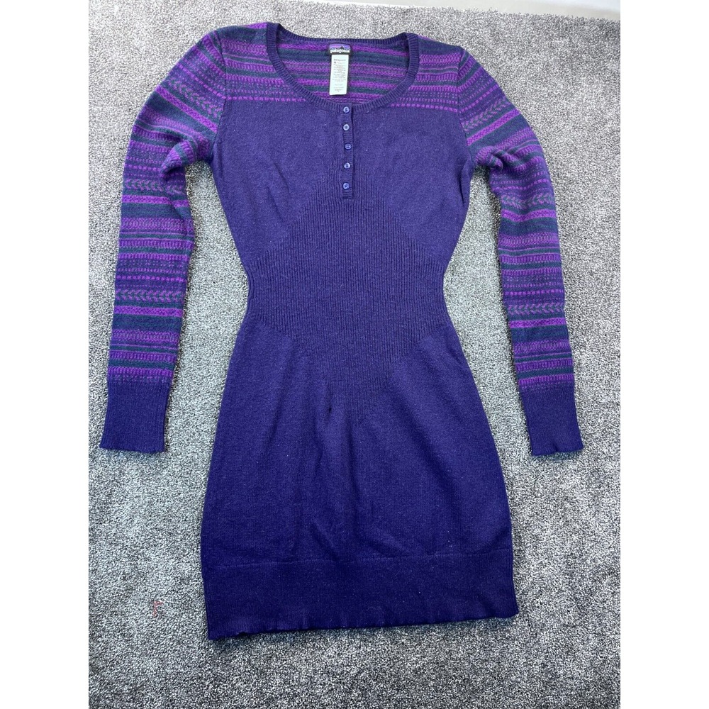 Patagonia Rios Secret Sweater Dress Womens M‎ Knitted Button Long Sleeve Purple